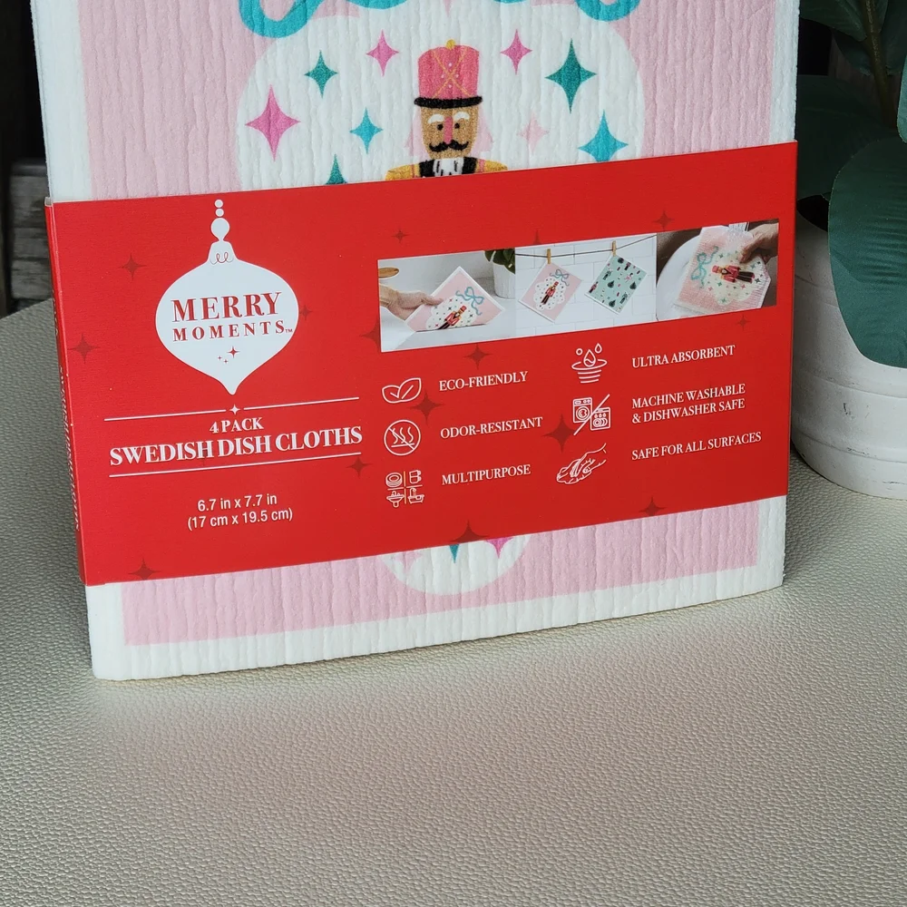 Merry Moments Pink and White Swedish Dish Cloths